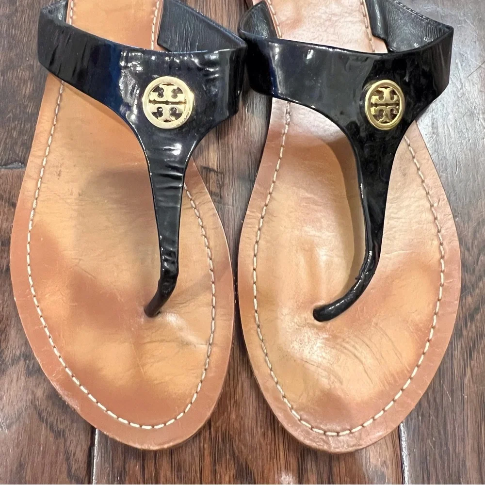 Tory Burch Black Patent Miller Thong Sandals
